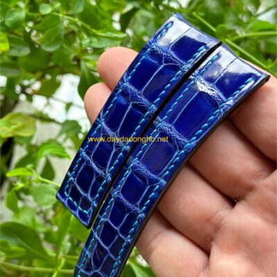 Dây da đồng hồ Bomberg BB-01 Skull Blue da cá sấu Pháp